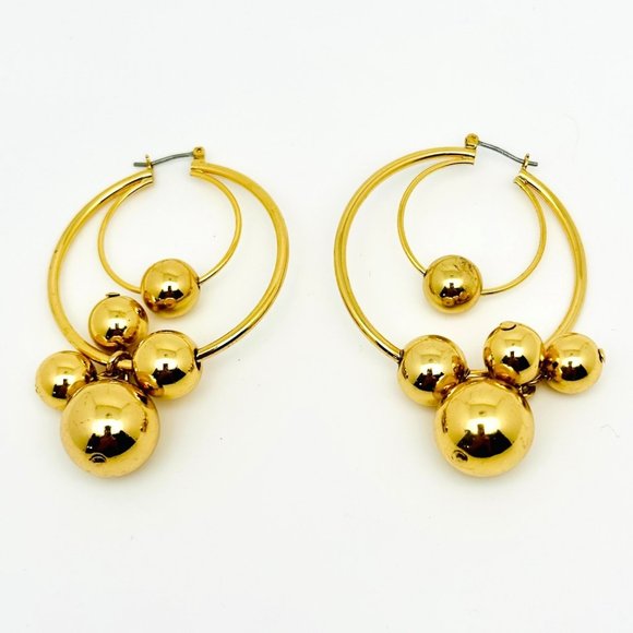 Gold Tone Large Hoop Earrings w/Cluster Dangle - Picture 3 of 4